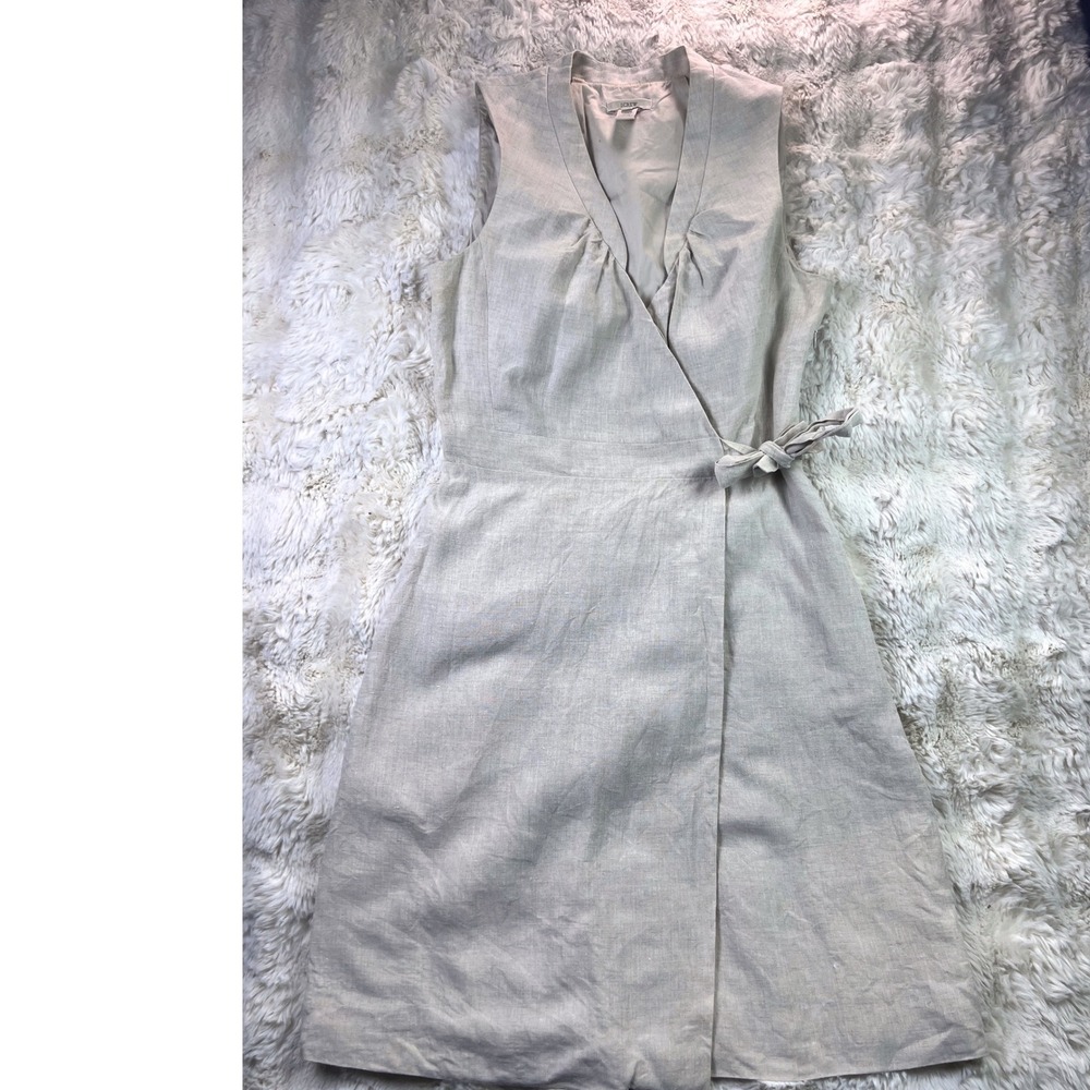 J.Crew Womens 100% Linen Sleeveless Wrap Dress Beige Oatmeal Size 4. A28
